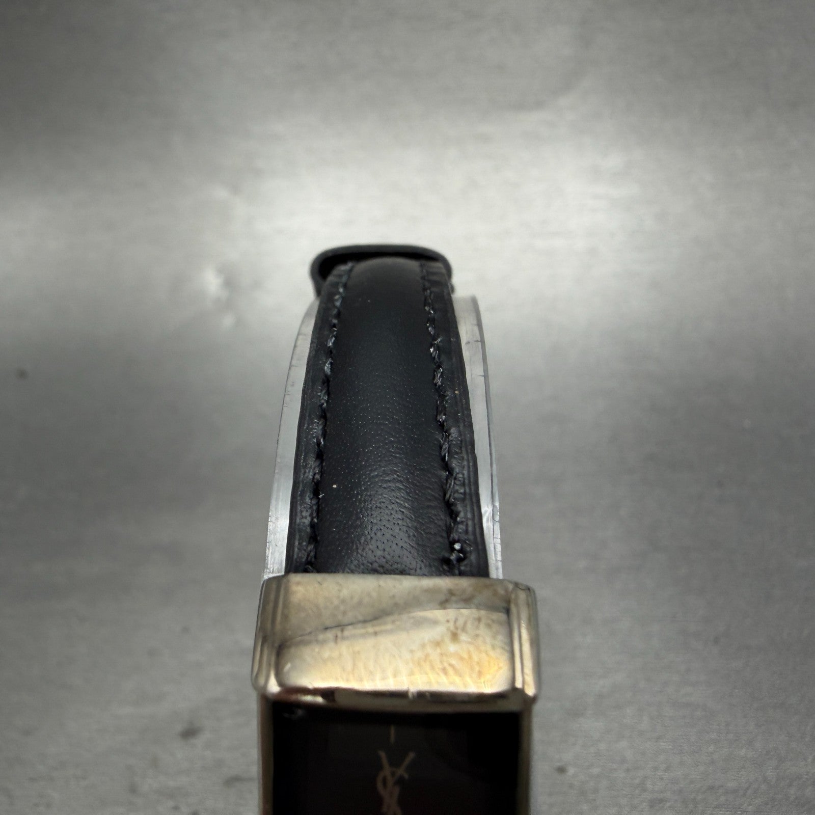 Yves Saint Laurent Tank Watch Women 15m Black Dial Silver Tone Rectangle New bat4