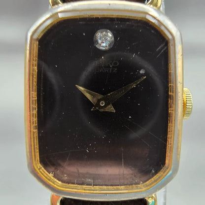 Seiko Watch Women 16mm Brown Dial Gold Tone Rectangle 1400-5309 New Battery VTG1