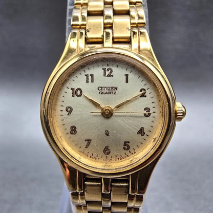 Citizen CQ Watch Women 20mm Champagne Dial Gold Tone 5930-S29762 New Battery JKL3