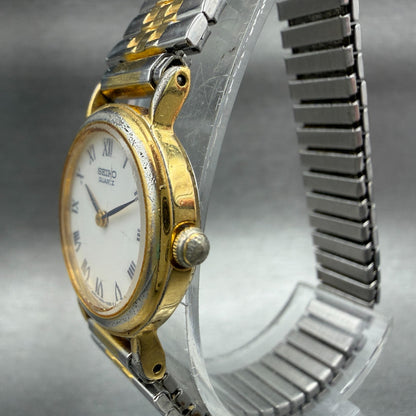 Seiko Watch Women 21mm White Dial Two Tone Round 1N00-0040 New Battery Vintage2