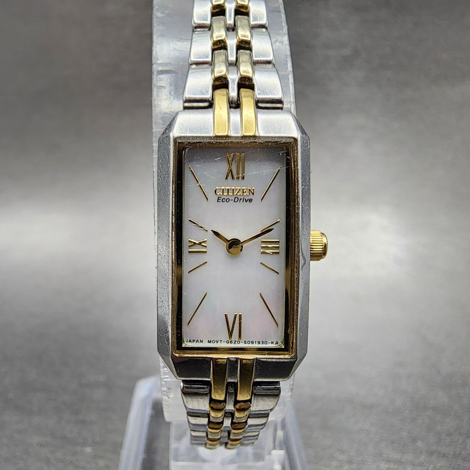 Citizen EcoDrive Tank Watch Women 15mm MOP Dial Two Tone Rectangle Runs0