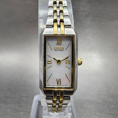 Citizen EcoDrive Tank Watch Women 15mm MOP Dial Two Tone Rectangle Runs0