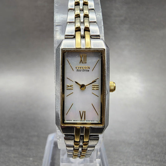Citizen EcoDrive Tank Watch Women 15mm MOP Dial Two Tone Rectangle Runs0