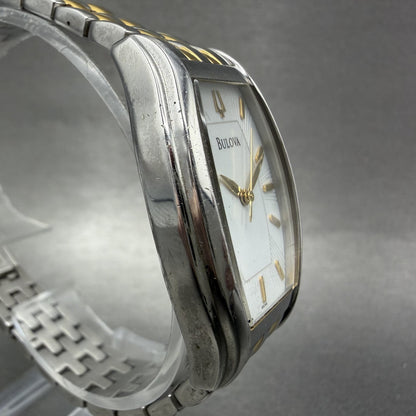 Bulova Watch Women 26mm White Dial Two Tone Tonneau 98L145 New Battery3