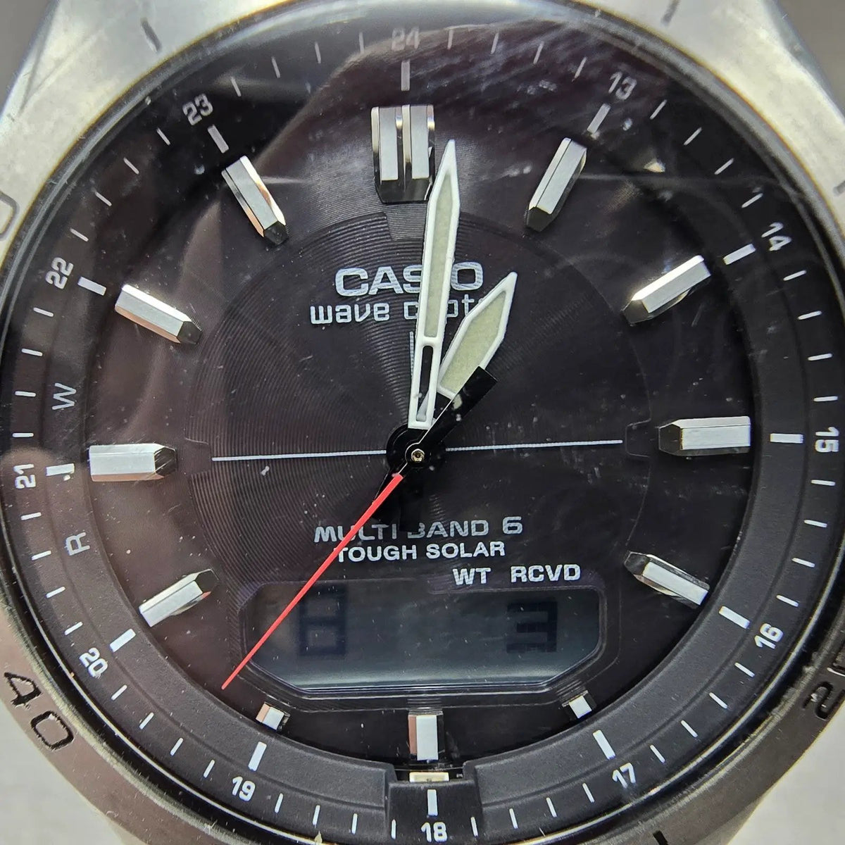 Casio Wave Ceptor WVA-M640 Watch Men 43mm Black Silver Solar Analog Digital Runs1