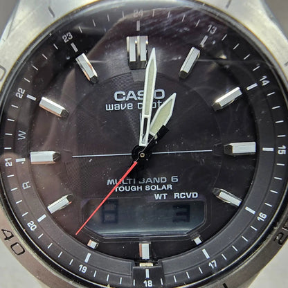 Casio Wave Ceptor WVA-M640 Watch Men 43mm Black Silver Solar Analog Digital Runs1