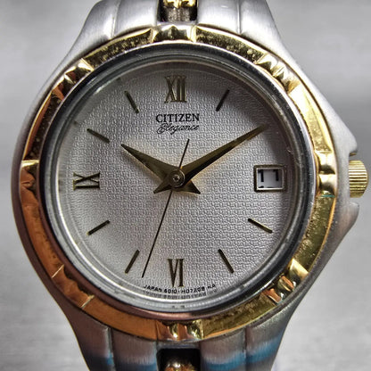Citizen Elegance Watch Women 24mm Silver Dial Two Tone Date 1012-H20118 New Batt1