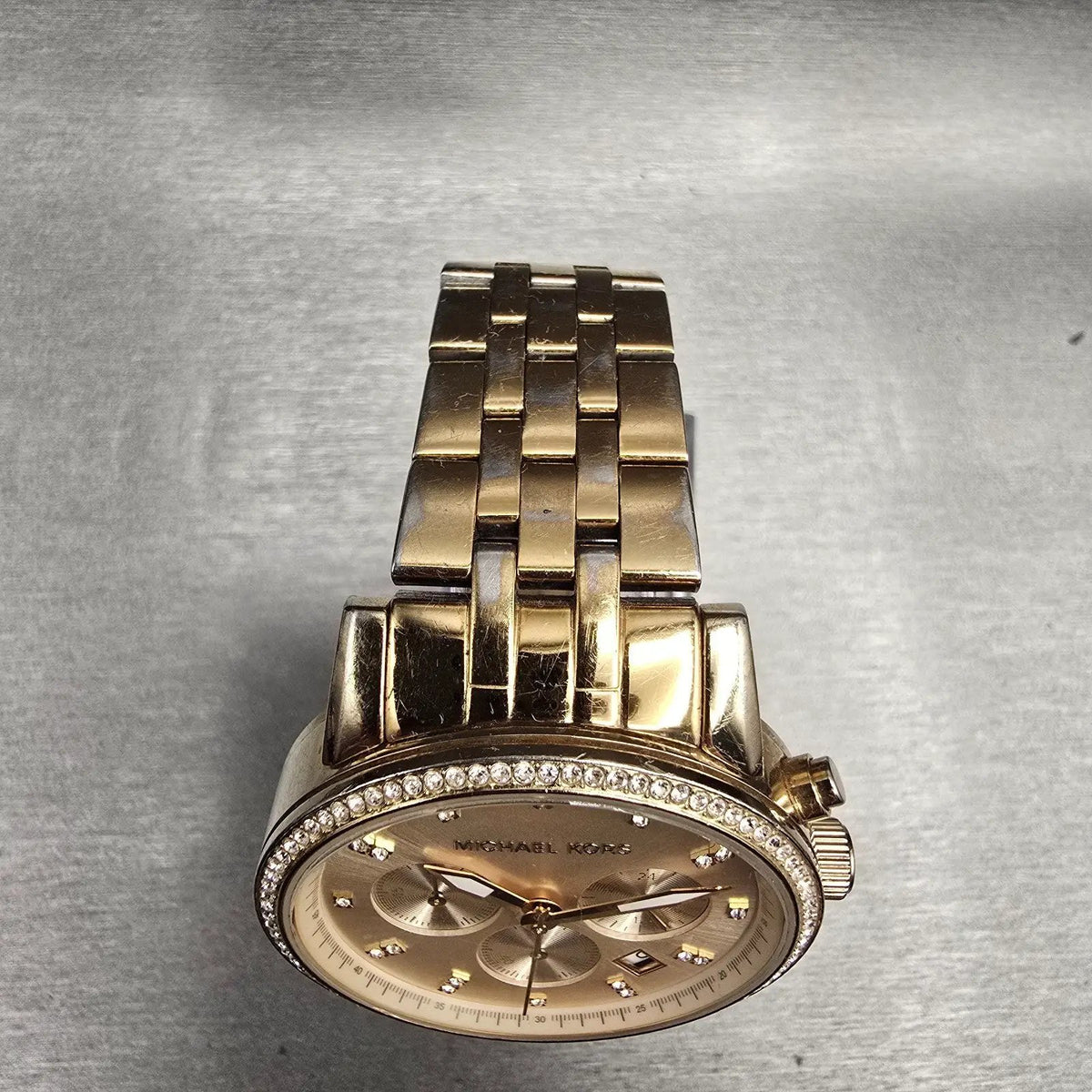 Michael Kors Chronograph Watch Women 41mm Gold Dial Gold Tone Date MK6342 NewBat4