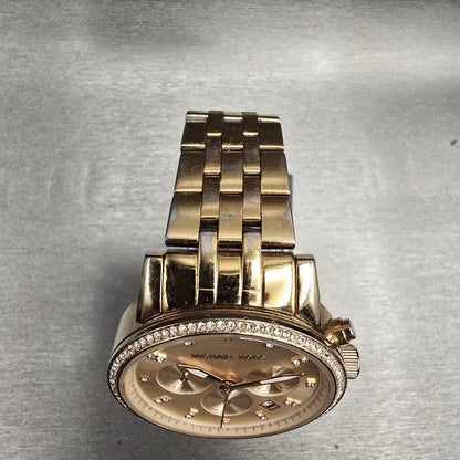 Michael Kors Chronograph Watch Women 41mm Gold Dial Gold Tone Date MK6342 NewBat4