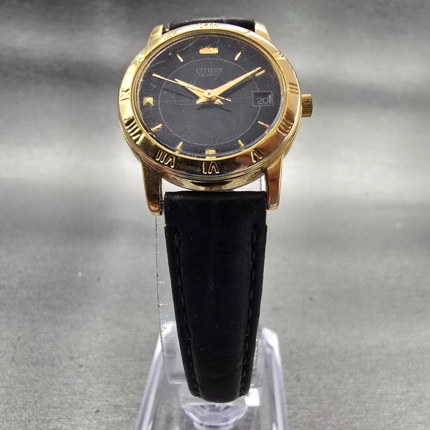 Citizen Watch Women 24mm Black Dial Gold Tone Date Round 6010-K06878 New Battery5