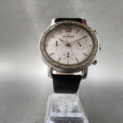 Skagen Chronograph Watch Women 39mm White Dial Silver Tone Oval New Battery5