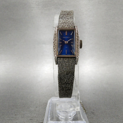 Seiko Tank Watch Women 15mm Blue Dial Silver Tone Rectangle 113189 Manual Runs5
