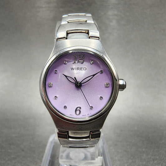 Seiko ALBA Wired Watch Women 21mm Purple Dial Steel Round 1N01-0BW0 New Battery
