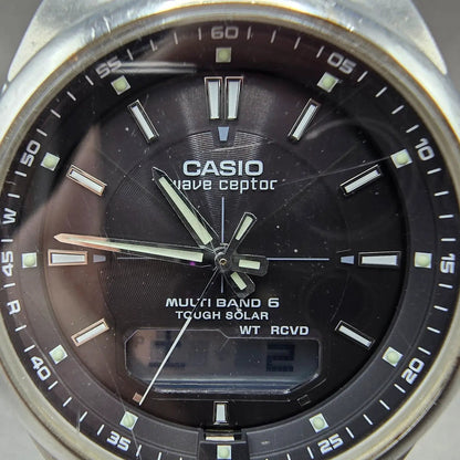Casio Wave Ceptor WVA-M600 Watch Men 42mm Black Dial Steel Analog Digital Solar1