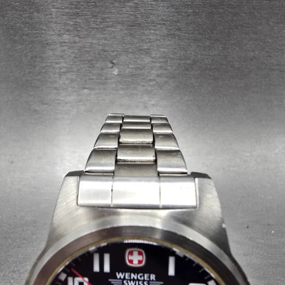 Wenger Swiss Military Watch Men 41mm Blue Dial Steel Date Round 7290X New BattH4
