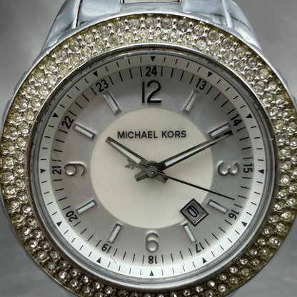 Michael Kors Madison Watch Women 33mm MOP Dial Silver Tone Date MK-5401 New Batt1