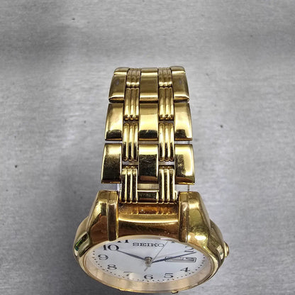 Seiko Watch Men 34mm White Dial Gold Tone Daydate Round V733-6C80 New Battery4