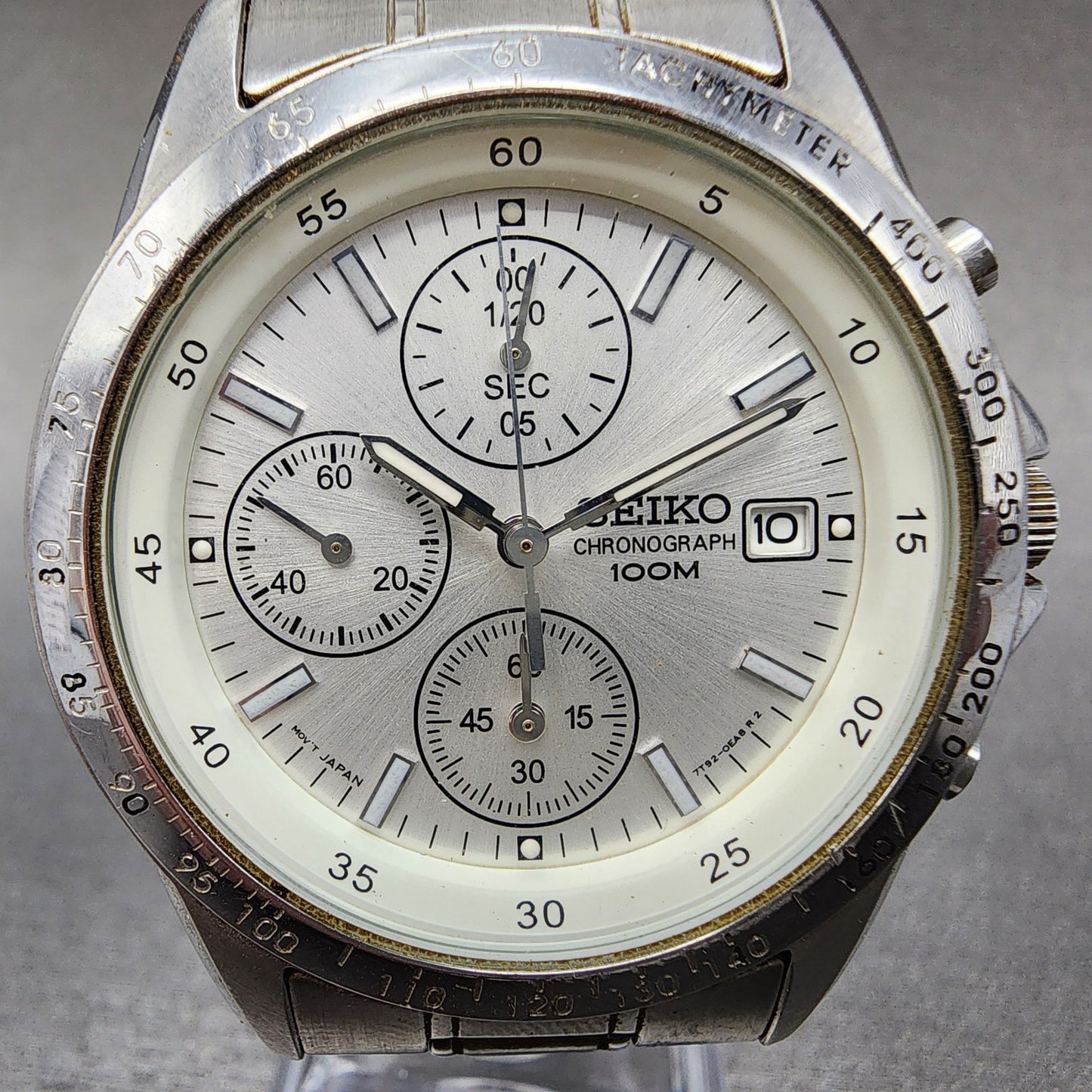 Seiko Chronograph Watch Men 39mm White Dial Silver Tone Date 7t920dw0 New Batt1