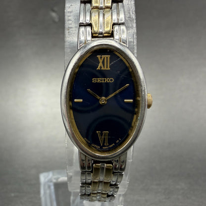Seiko Watch Women 16mm Blue Dial Two Tone Oval Vintage 1N00-0HZ0 New Battery0
