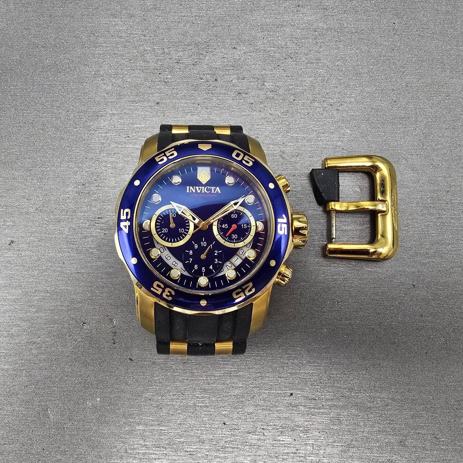 Invicta Pro Diver Chronograph Watch Men 48mm Blue Dial Gold Tone 21929 PARTS0