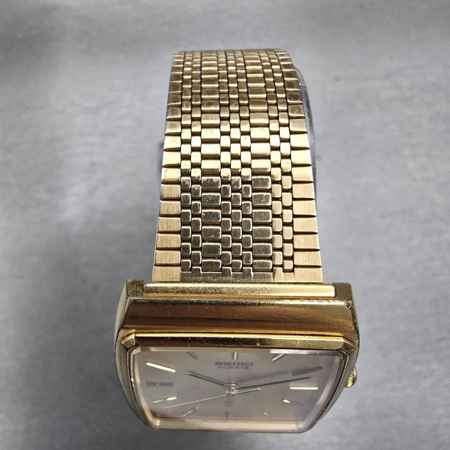 Seiko Watch Men 29mm Gold Dial Gold Tone Rectangle 7830-5150 New Battery Vintage4