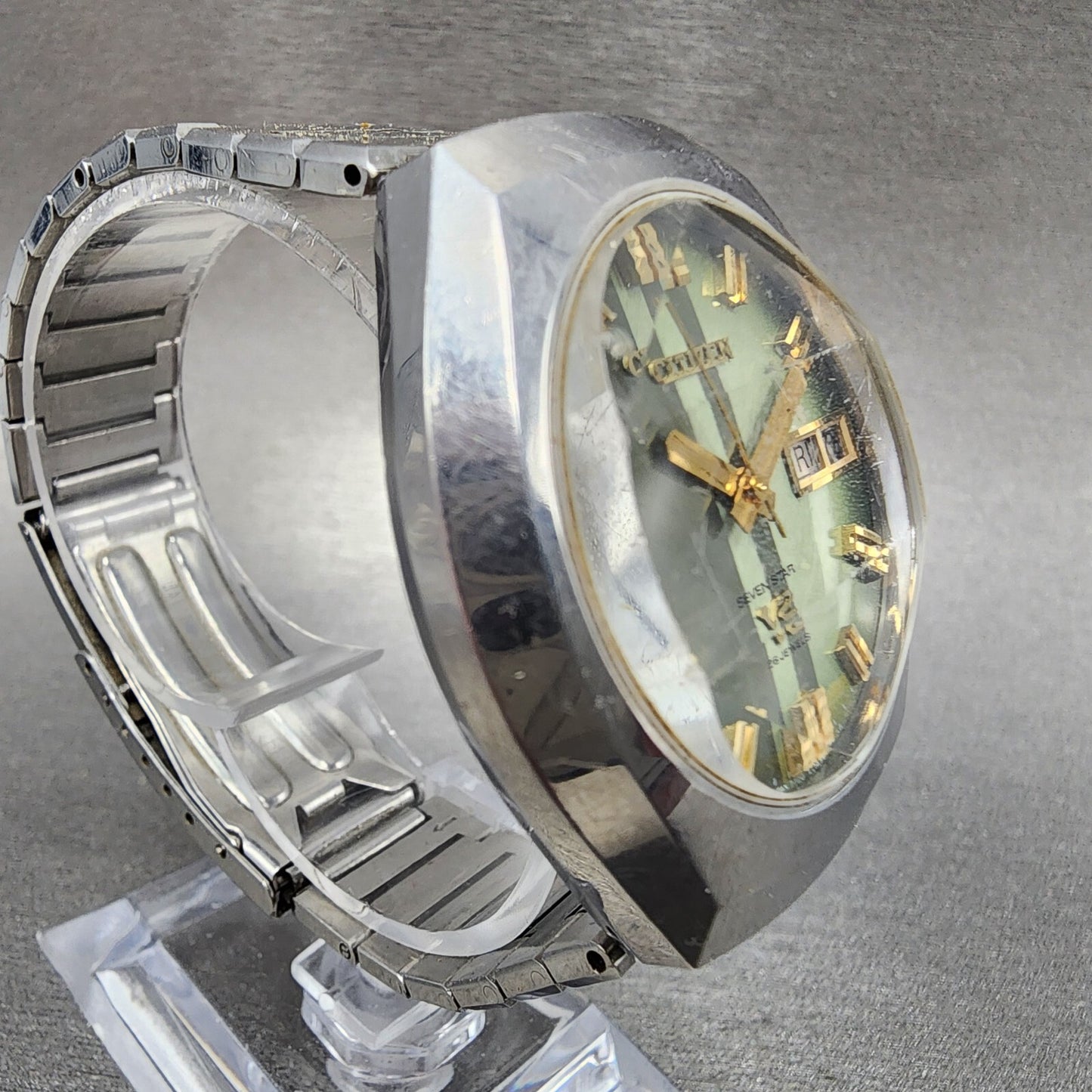 Citizen Seven Star V2 Watch Men 38mm Green Dial Steel Daydate 4771150K PARTS4