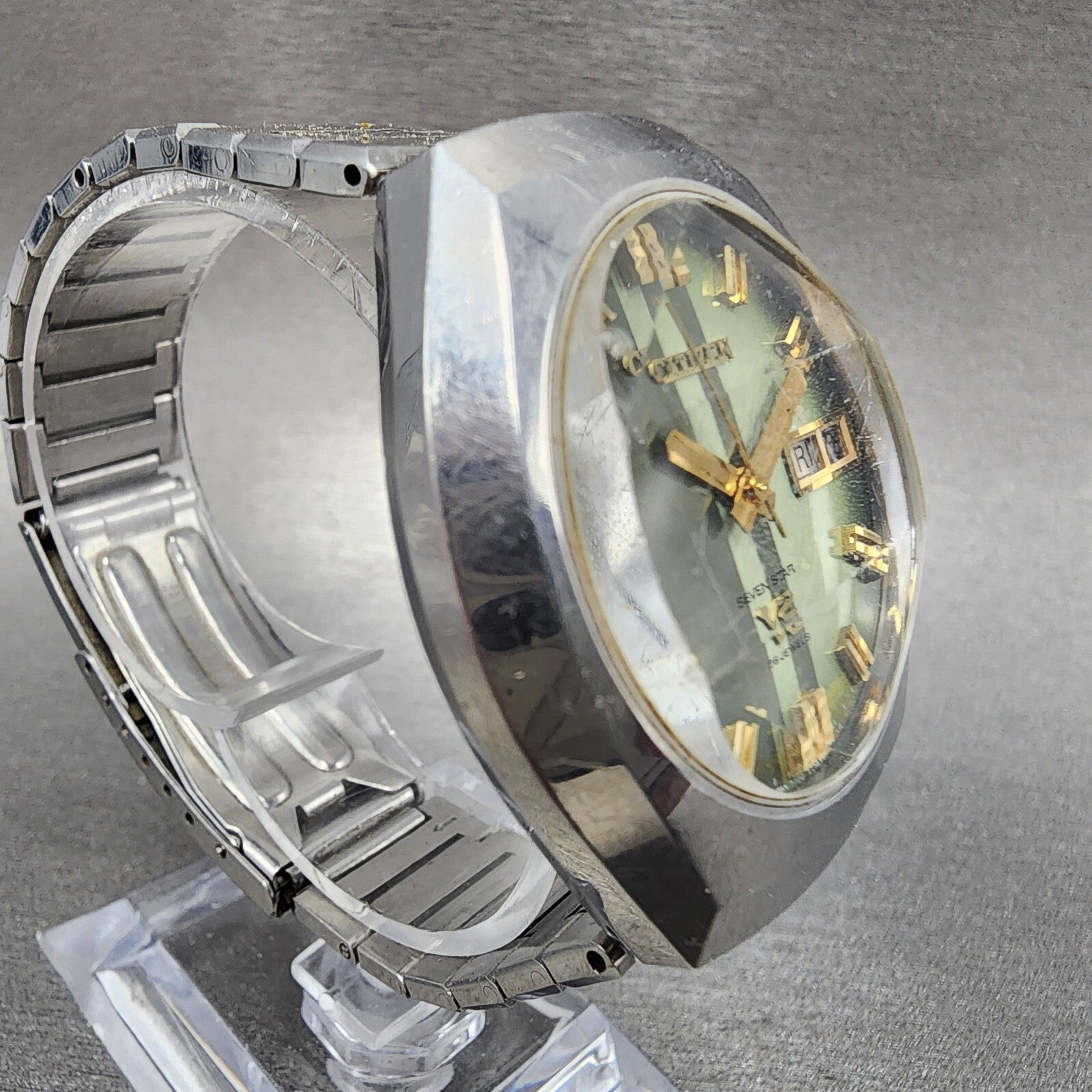 Citizen Seven Star V2 Watch Men 38mm Green Dial Steel Daydate 4771150K PARTS4