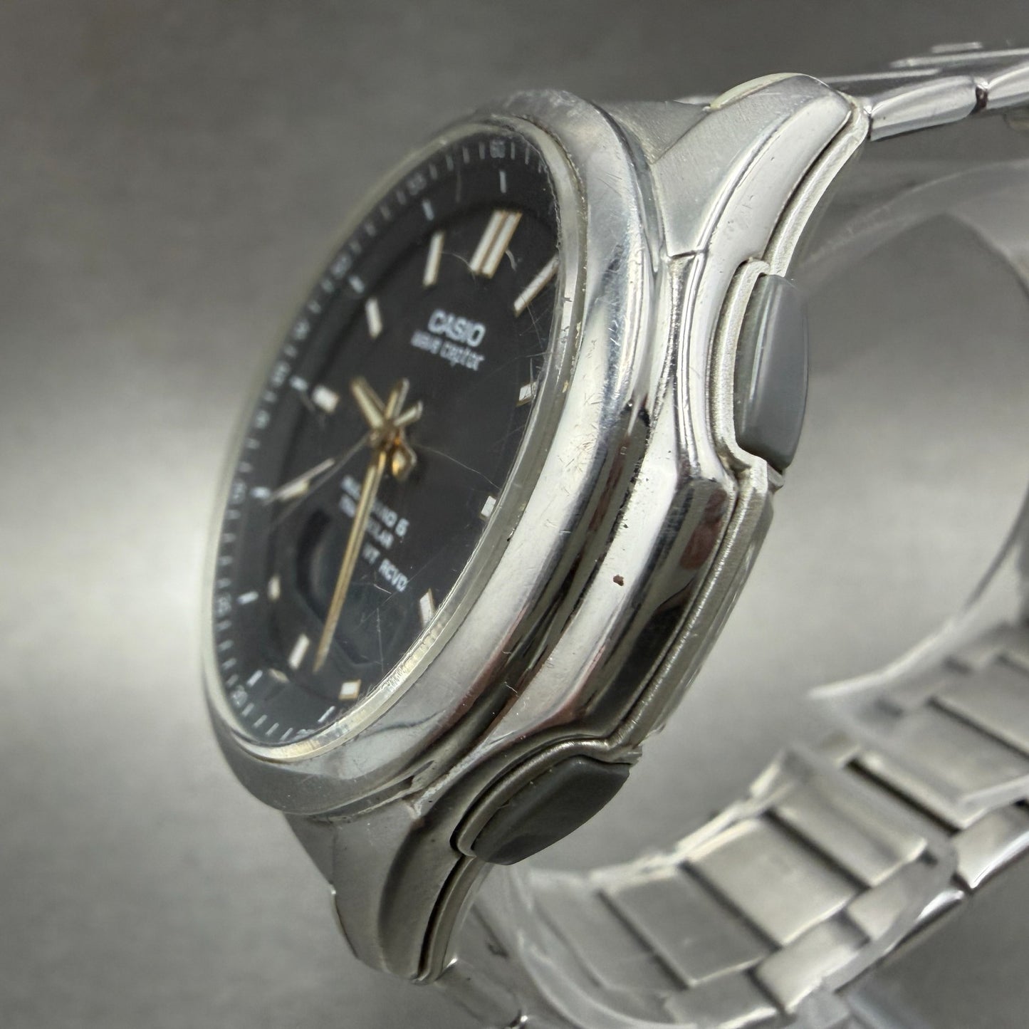 Casio Wave Ceptor  Watch Men 42mm Black Dial Steel Analog Digital Solar Runs ABL2