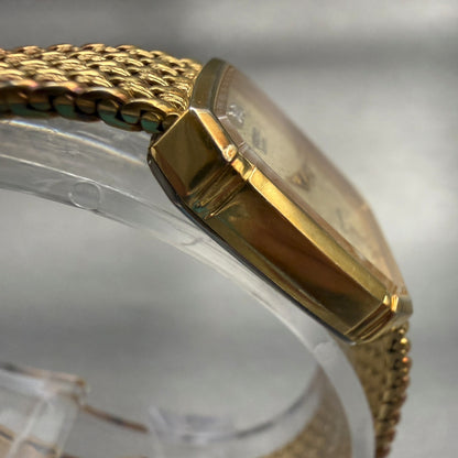 Seiko Exceline Watch Women 19mm Gold Dial Gold Tone Square 7321-5910 New Battery3