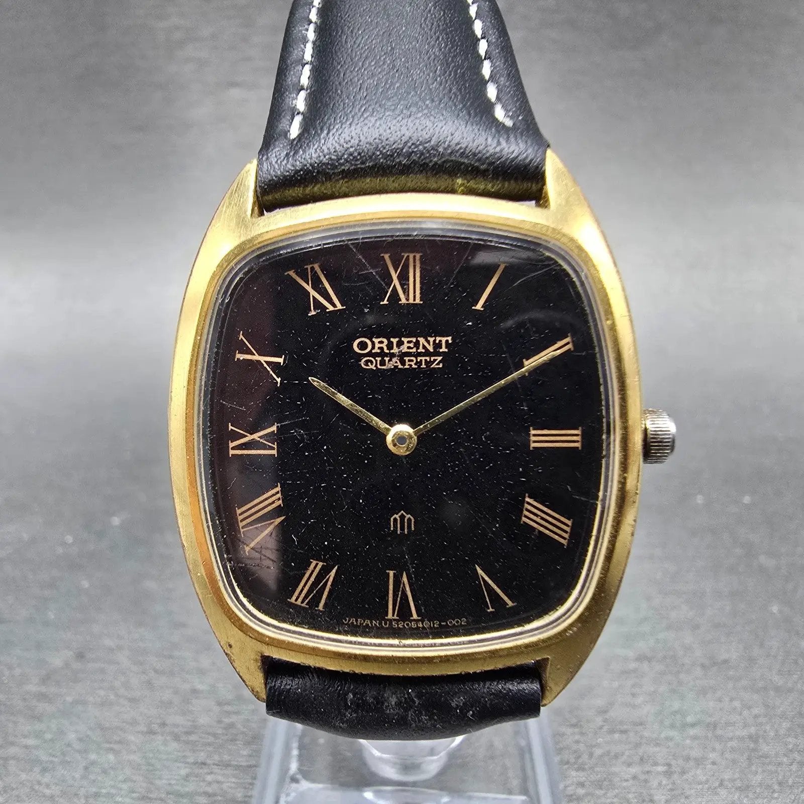 Orient Watch Men 31mm Black Dial Gold Tone Rectangle I520401-20 New Battery0