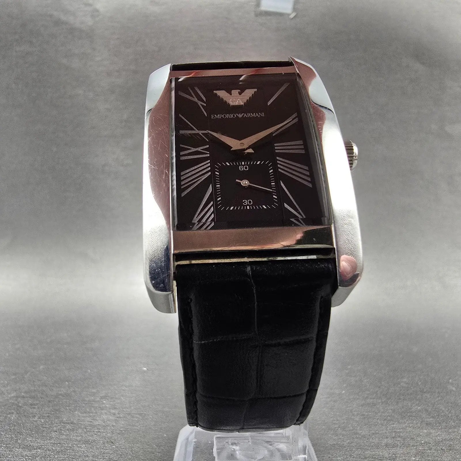 Emporio Armani Tank Watch Men 31mm Black Dial Steel Small Seconds New Battery LT5