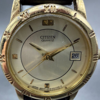 Citizen Watch Women 24mm Champagne Dial Gold Tone Date 1012-K13131 New Battery 91
