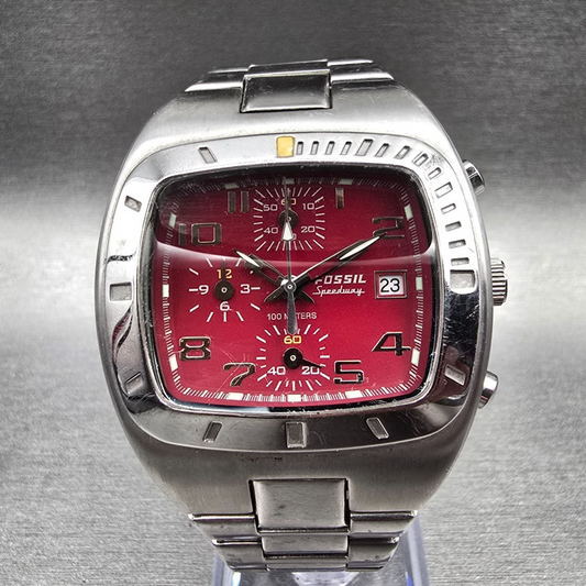 Fossil Speedway Chronograph Watch Men 40mm Red Dial Silver Date CH2326 New Batt0