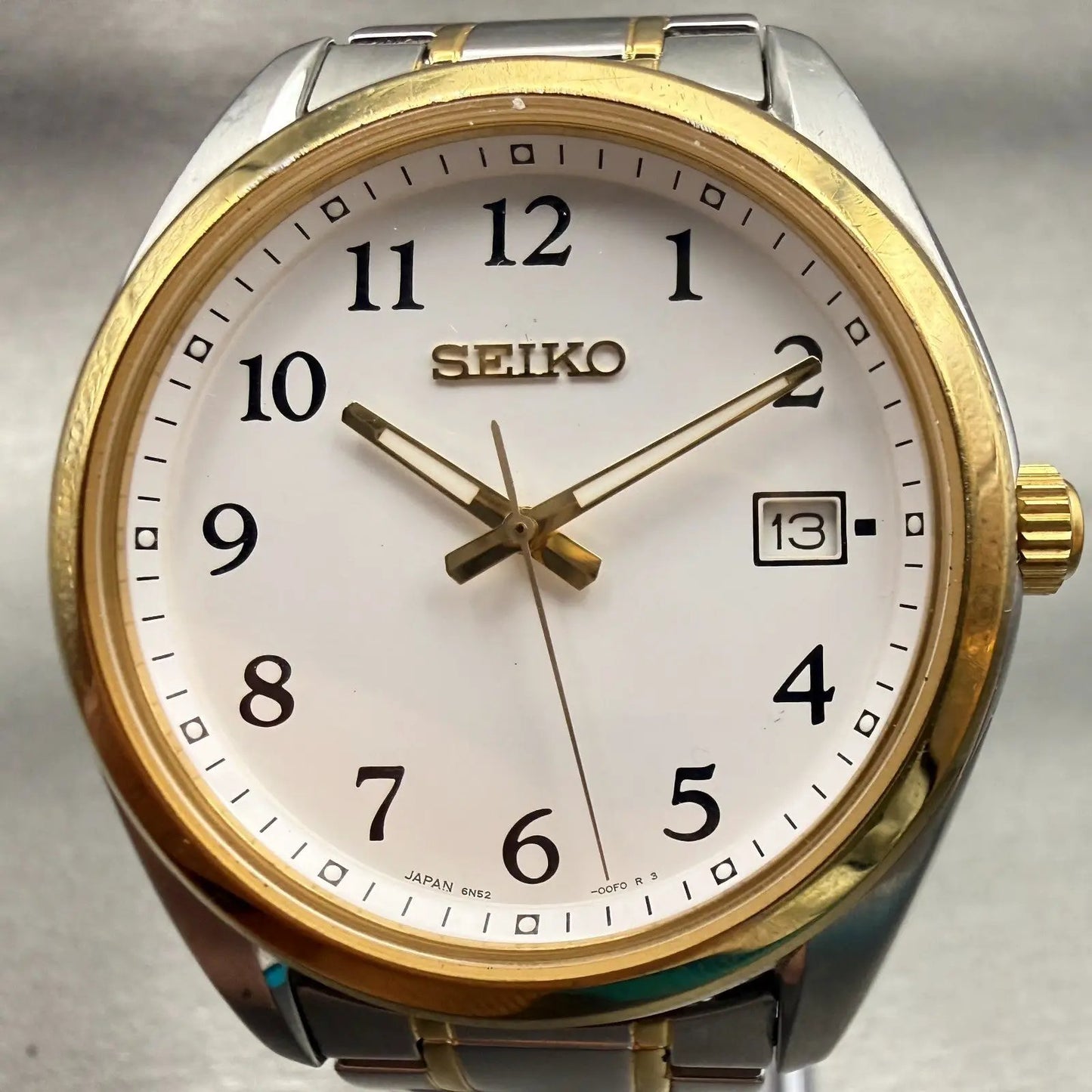 Seiko Watch Men 40mm White Dial Two Tone Date Round 6N52-00F0 New Battery VTG1