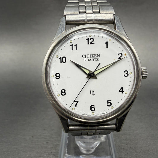 Citizen CQ Watch Men 36mm White Dial Silver Tone Round 1220 New Battery VTG0