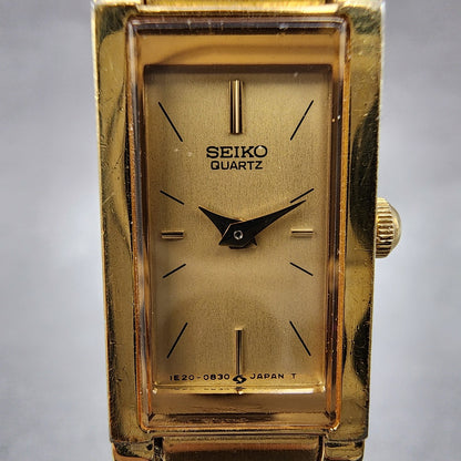 Seiko Tank Watch Women 13mm Champagne Dial Gold Tone 1e205519 New Battery1