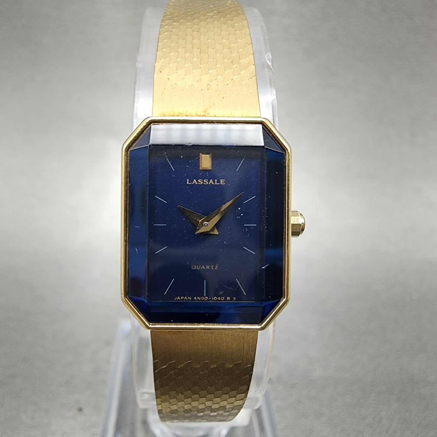 Seiko Lassle Tank Watch Women 16mm Blue Dial Gold Tone 4n005409 PARTS0