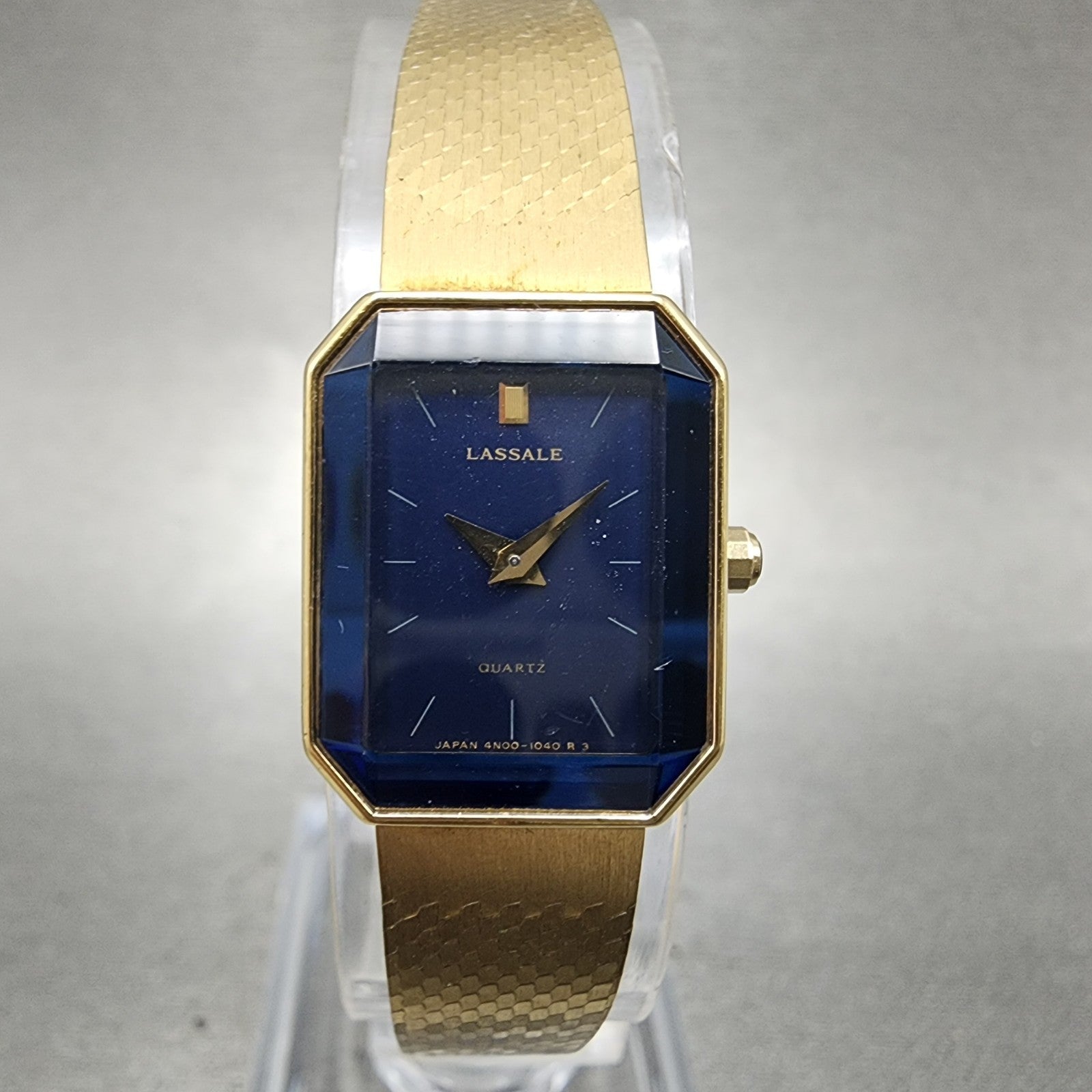 Seiko Lassle Tank Watch Women 16mm Blue Dial Gold Tone 4n005409 PARTS0