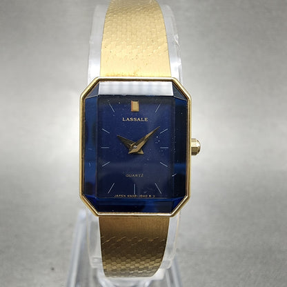 Seiko Lassle Tank Watch Women 16mm Blue Dial Gold Tone 4n005409 PARTS0