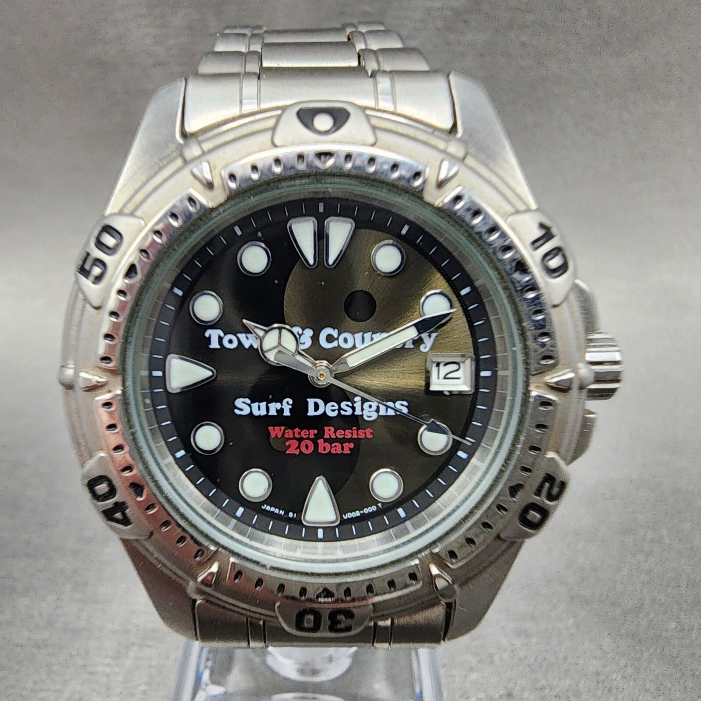 Orient Town & Country Surf Design Dive Watch Men 36mm Black Dial Silver New Batt0