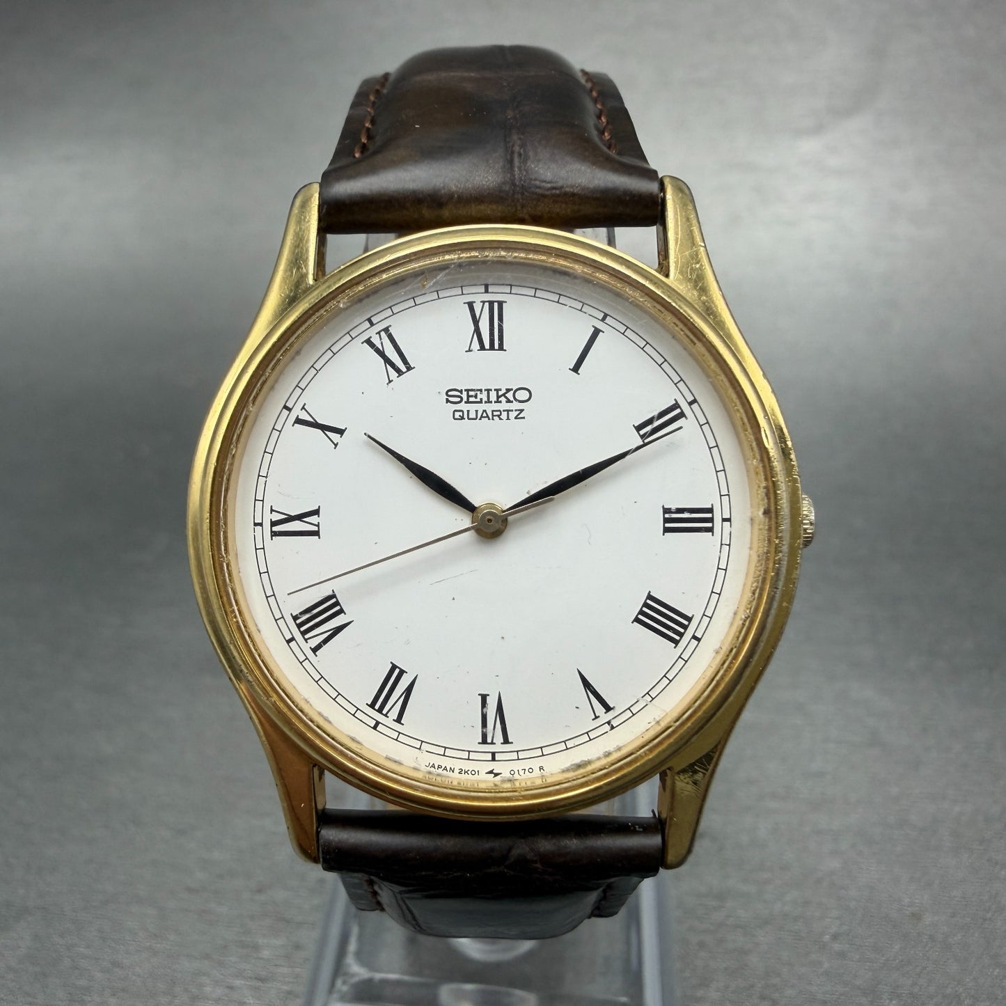 Seiko Watch Unisex 32mm White Dial Gold Tone Round 2K01-0090 New Battery Vintage0