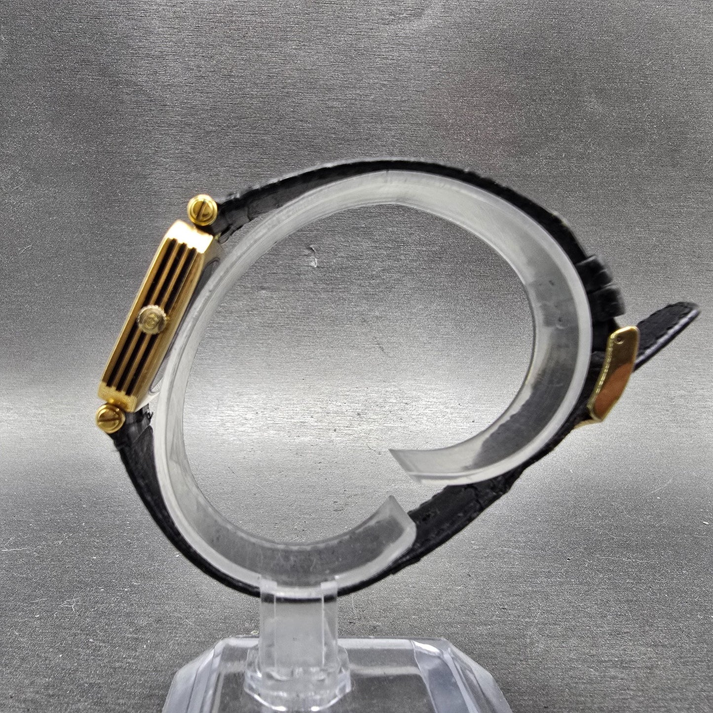 Gucci Tank Watch Men 25mm Black Dial Gold Tone Square PARTS Vintage Swiss7
