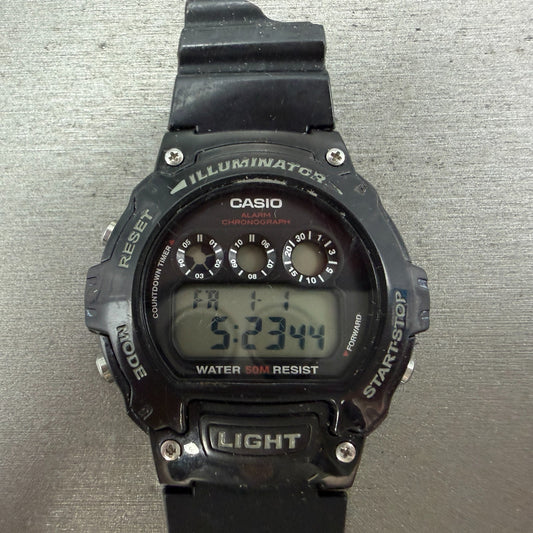 Casio Illuminator W-214HC Watch Men 45mm Black Alarm Chrono Digital New Battery0