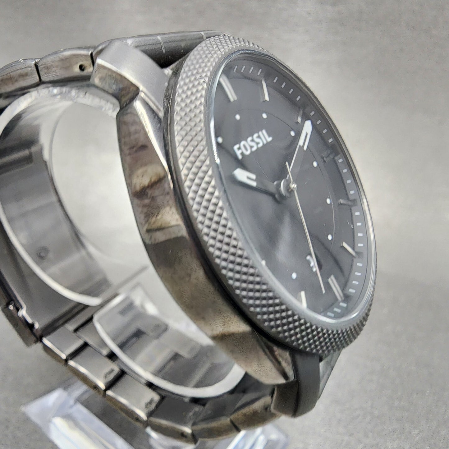 Fossil Machine Watch Men 42mm Black Dial Gray Tone Date Round FS4774 New Batt3