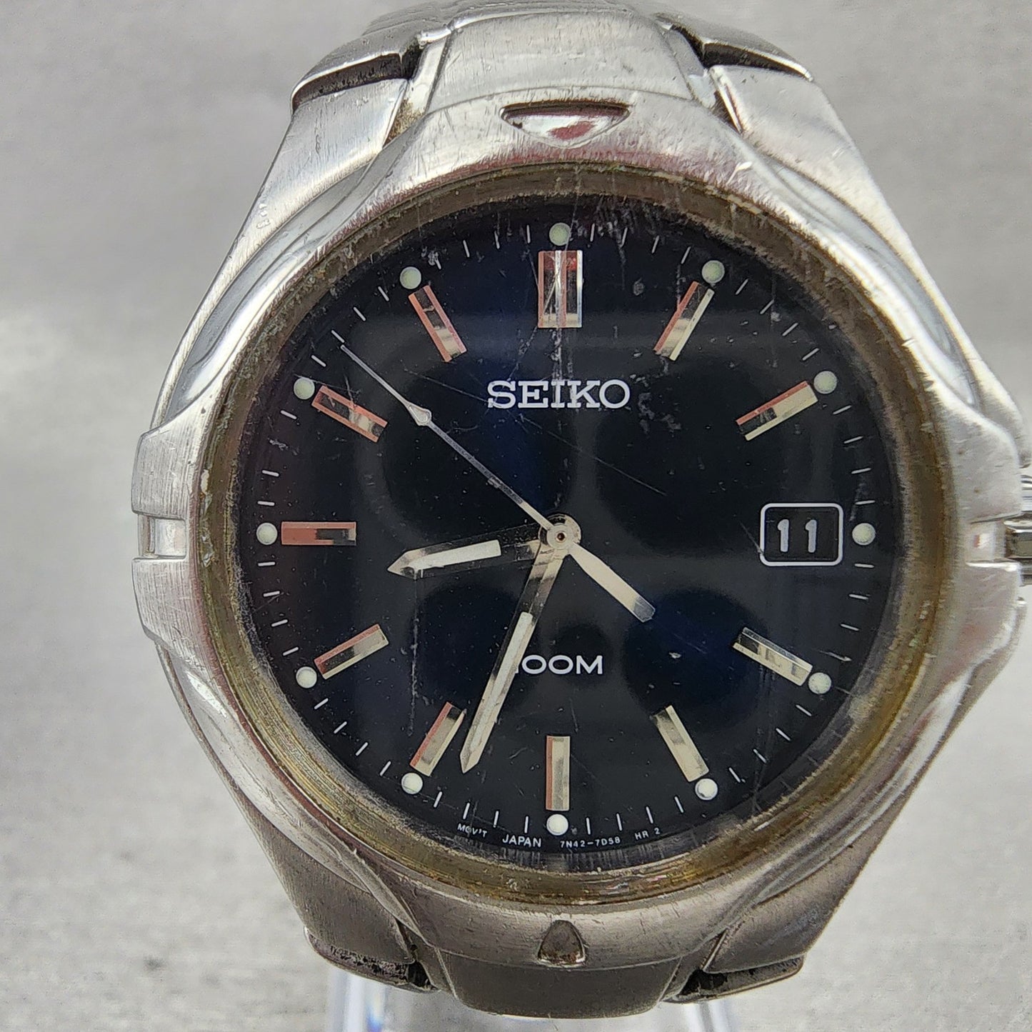 Seiko Watch Men 38mm Blue Dial Silver Tone Date Round 7N427C00 New Bat PARTS!!!2