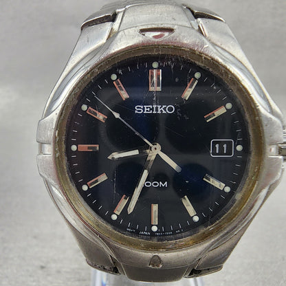 Seiko Watch Men 38mm Blue Dial Silver Tone Date Round 7N427C00 New Bat PARTS!!!2