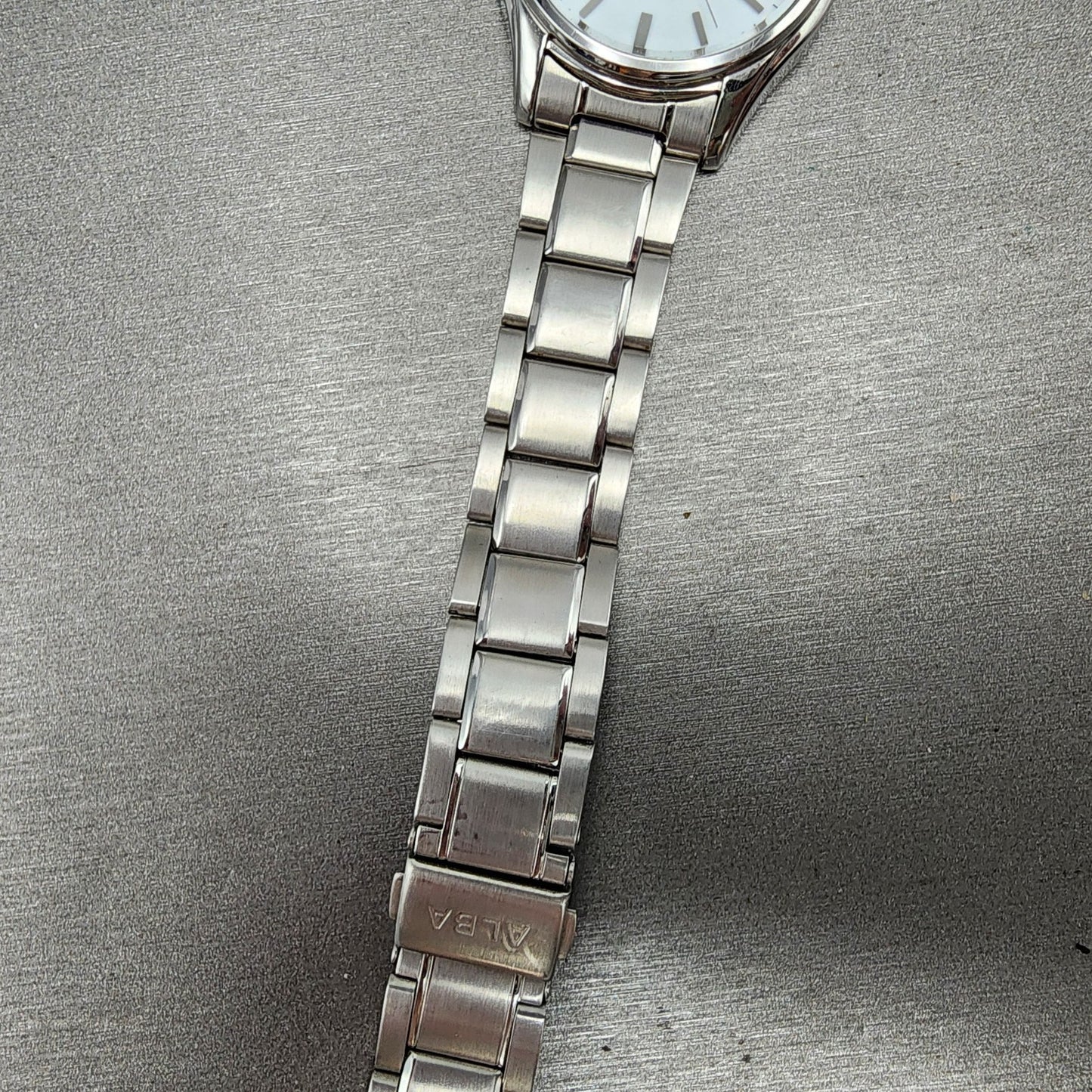Seiko ALBA Solar Watch Men 36mm White Dial Silver Tone Daydate V158A PARTS7