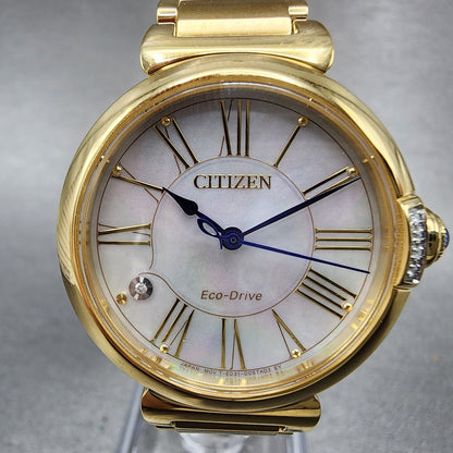 Citizen EcoDrive L Mae Watch Women 29mm MOP Dial Gold Tone Round EM106257D A121