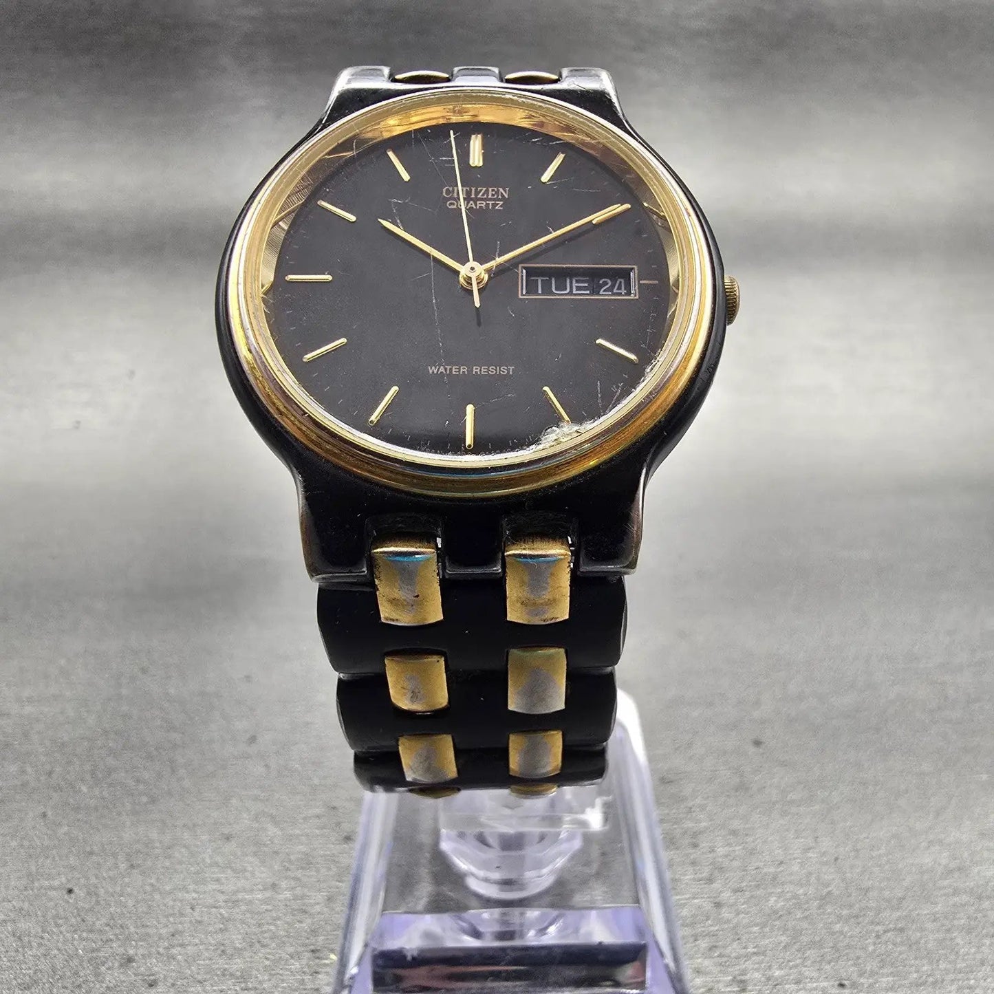 Citizen Watch Men 34mm Black Dial Black & Gold Tone Daydate 6100-G04011 New Batt5