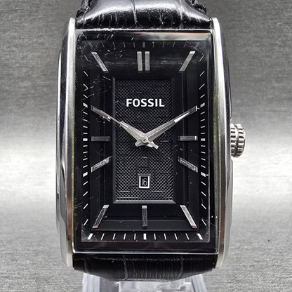 Fossil Truman Watch Men 33mm Black Dial Silver Tone Date Rectangle FS4770 NewBat1